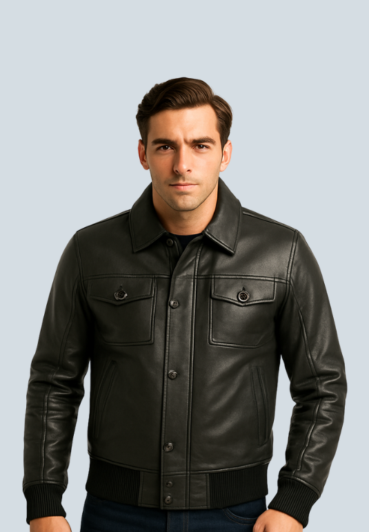 Freeman Retro Black Leather Bomber Jacket